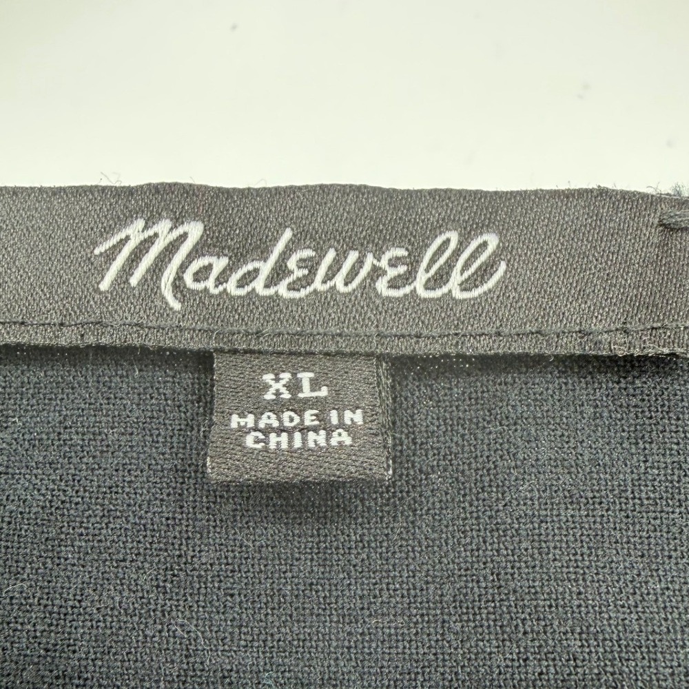 100% Cotton Madewell Black Dobby Dash Button Front V-Neck Wrap Blouse Top XL - Picture 2 of 11